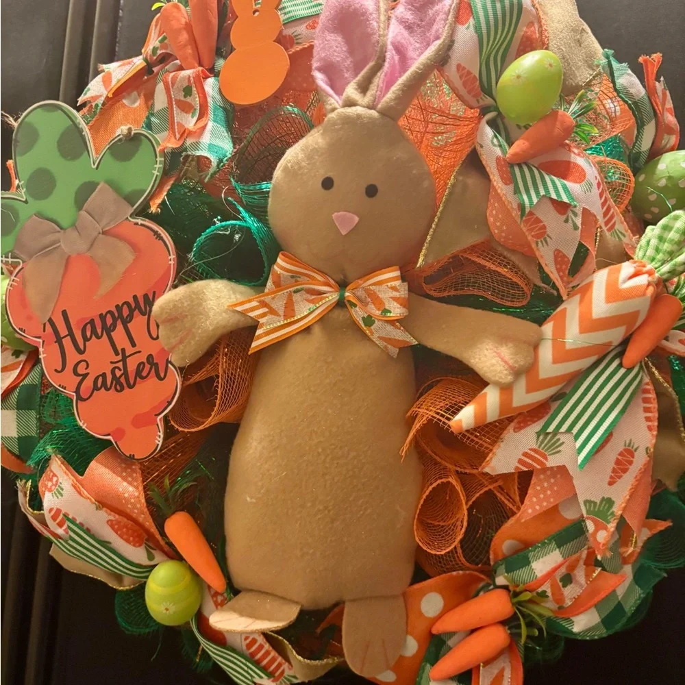 Festive Easter Bunny Wreath with Orange and Green Accents